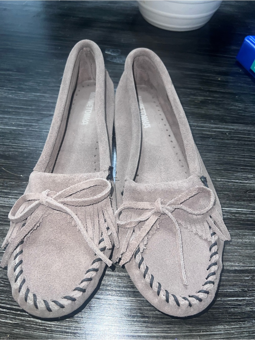 Suede Fringe Moccasin Loafers- Grey